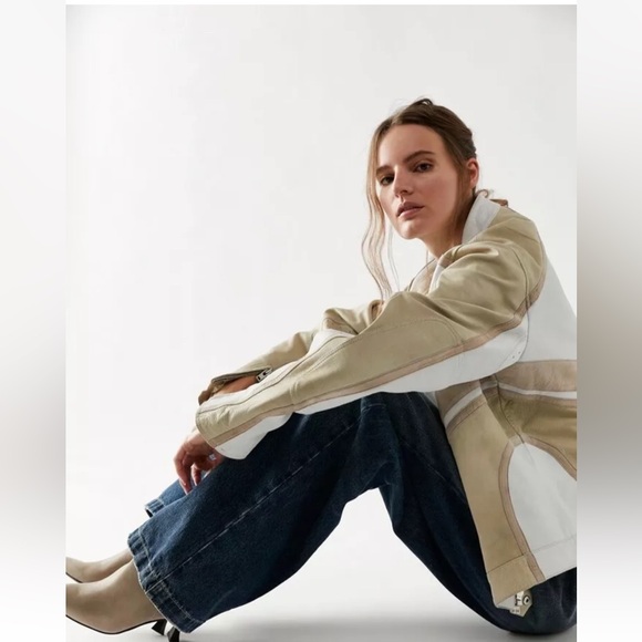 Free People Deadwood Hiro Jacket Recycled Leather Zip Cuffs Biege - Picture 4 of 8